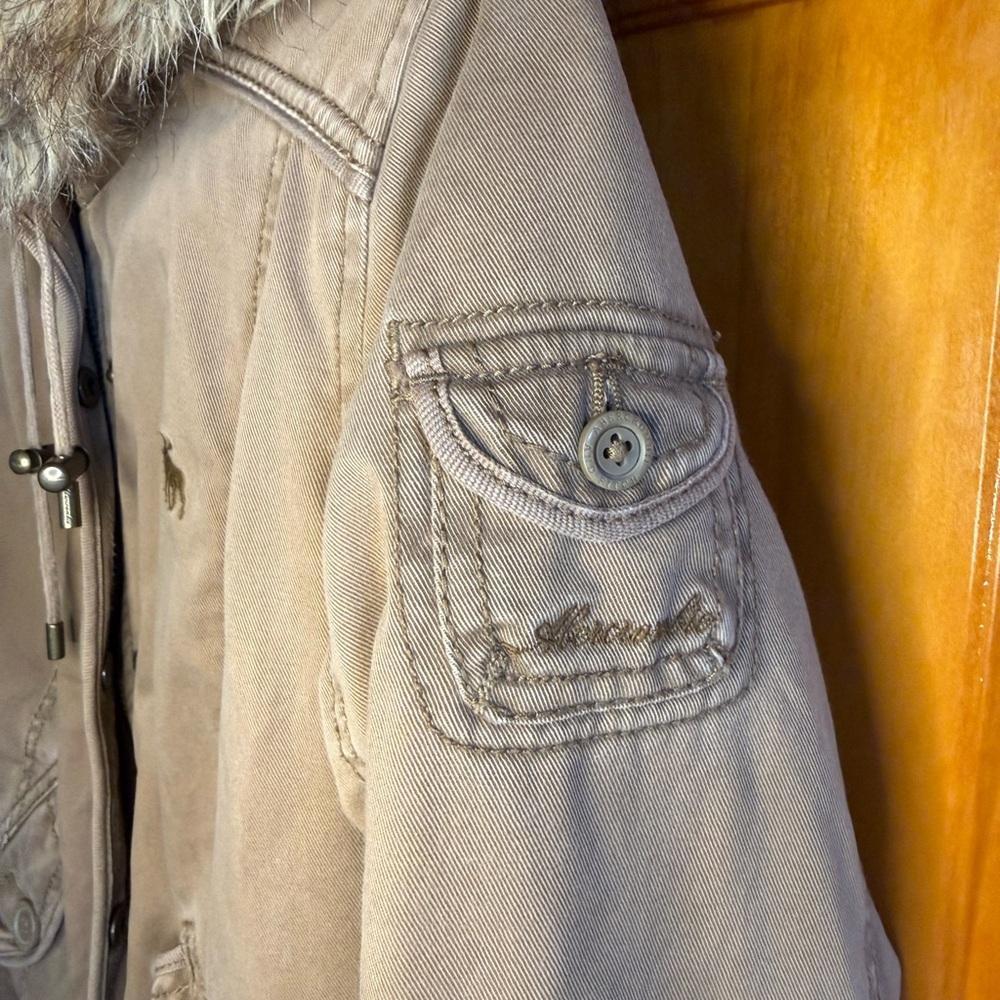 Vintage Y2K Abercrombie & Fitch 2000s Faux Fur Lined Hooded Bomber Jacket Medium - Picture 12 of 16